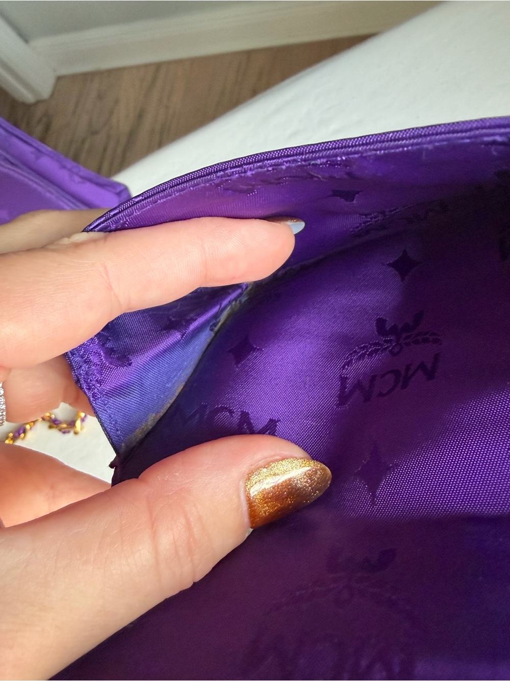 Vintage MCM Purple Tonal Monogram Chain Bag & Matching Wallet and Mirror Set - Picture 16 of 17